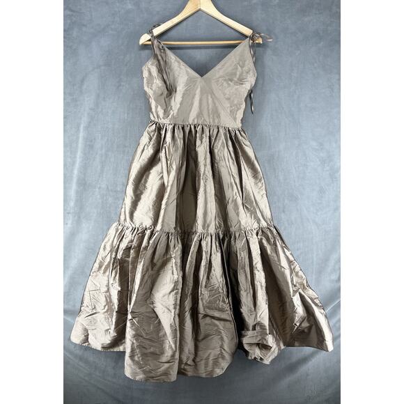 Anthropologie Bloni Tiered Shine Dress Size Small Metallic Midi Dress Bronze - Picture 3 of 12